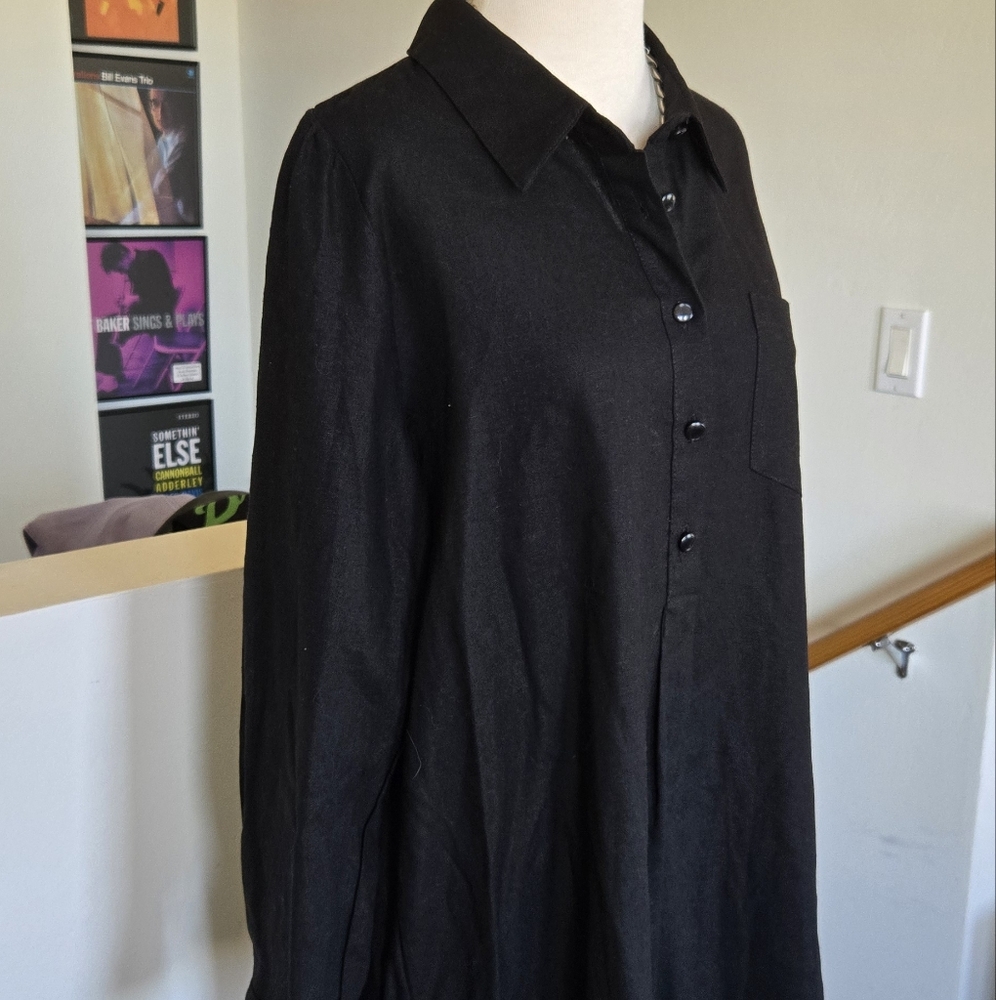🏷️ Cynthia Rowley NY Linen Blend Black A-line Dress Size L - Picture 9 of 15